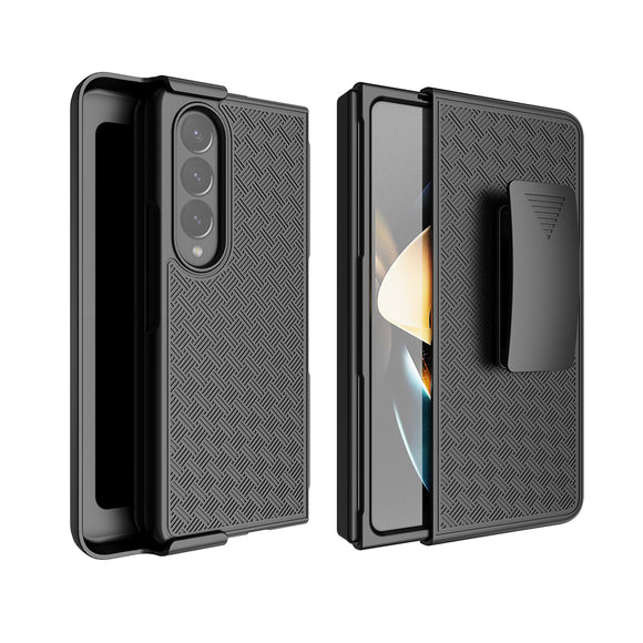 For Samsung Galaxy Z Fold 5 Unique 3in1 Holster Combo Hybrid Case Cover - Black