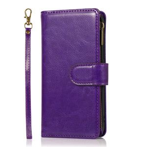 For Samsung A15 5G Luxury Wallet Card ID Zipper Money Holder Case Cover - Dark Purple
