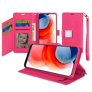 For Motorola G Stylus 5G (MultiCarrier 6.6" 16MP Camera) 2023 Wallet ID Card Holder Case Cover - Hot Pink