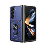 For Samsung Z Fold 7 Utter Tough Metal Ring Movable Camera Window Hybrid Case Cover - Navy blue