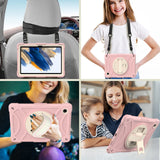 For Apple iPad Mini 6th Gen 8.3 inch (2021) Tablet Hand and Shoulder Strap with Kickstand 3in1 Tough Hybrid - Rose Gold