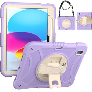 For Apple iPad 10th Gen 2022 3in1 Tablet Hand and Shoulder Strap with Kickstand 3in1 Tough Hybrid - Light Purple