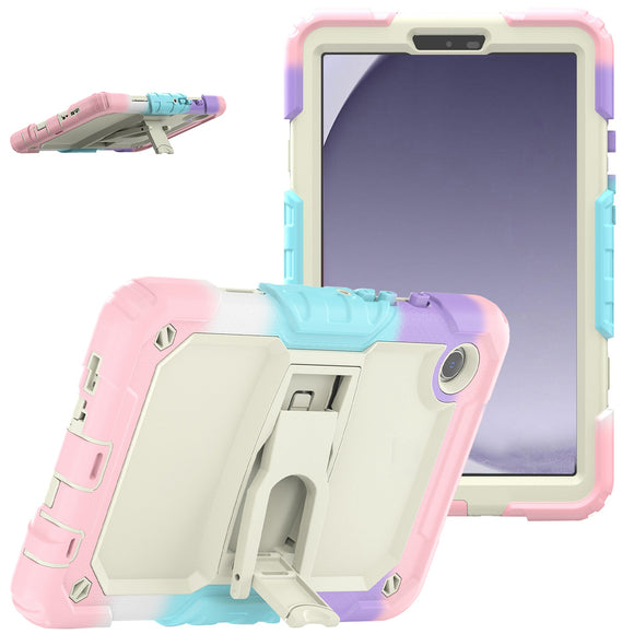 For Samsung A9 8.7inch Heavy Duty Full Body Rugged Tablet Kickstand Case Cover - Beige/Camo Pink