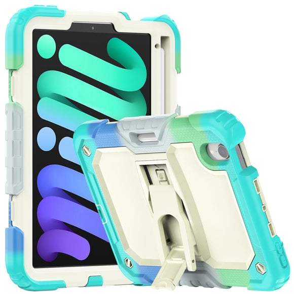 For Apple iPad Mini 6th Gen 8.3 inch (2021) Heavy Duty Full Body Rugged Tablet Kickstand Case Cover - Beige/Camo Mint