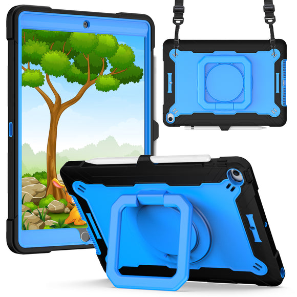 For Apple iPad 9th 8th 7th Gen 10.2 inch Tablet Tough Hybrid Rotating 360 Degree Kickstand - Black+Blue