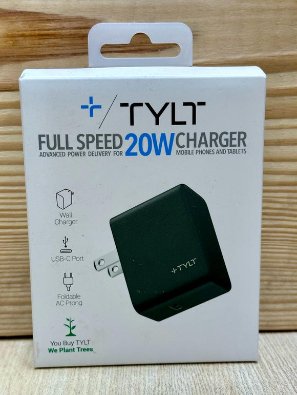 Tylt 20W Fast Charging Wall Charger USB-C (cable not included) - Black