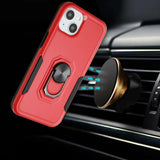 For iPhone 13 Pro Max Tough Strong Dual Layer Flat Magnetic Ring Stand Case Cover - Red