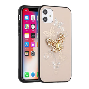 For iPhone 15 SPLENDID Diamond Glitter Ornaments Engraving Case Cover - Garden Butterflies Gold