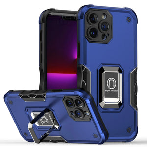 For iPhone 15 Pro OPTIMUM Magnetic Ring Stand Hybrid Case Cover - Blue