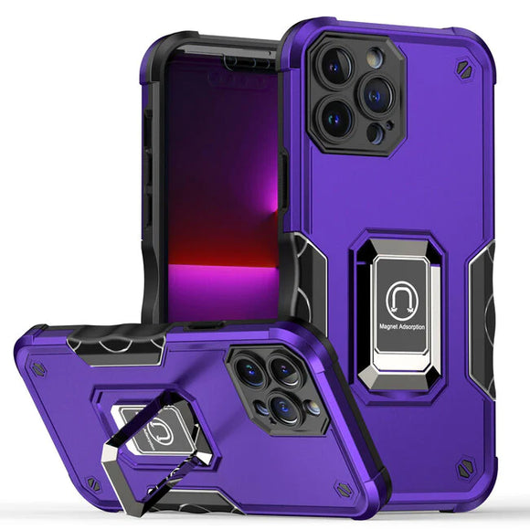 For iPhone 15 Pro OPTIMUM Magnetic Ring Stand Hybrid Case Cover - Dark Purple