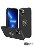 For iPhone 15 Plus CHIEF Oil Painted Magnetic Ring Stand Hybrid Case Cover - black