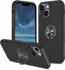 For iPhone 15 Plus CHIEF Oil Painted Magnetic Ring Stand Hybrid Case Cover - black