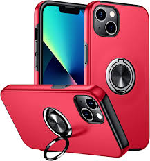 For iPhone 15 Plus CHIEF Oil Painted Magnetic Ring Stand Hybrid Case Cover -  red
