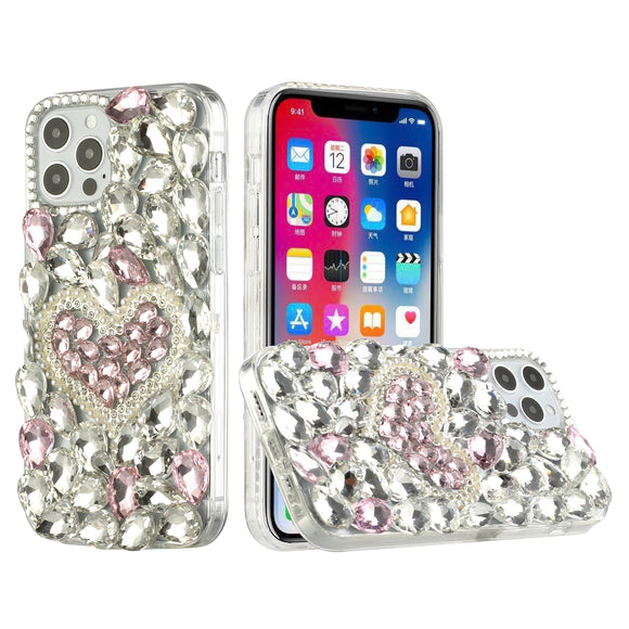 For Samsung Galaxy s24 Plus Full Diamond with Ornaments Hard TPU Case Cover - Hearty Pink Pearl Heart