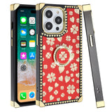 For Apple iPhone 11 (XI6.1) SQUARE Passion Glitter Diamond Ring Stand Case Cover - Heart Design Red