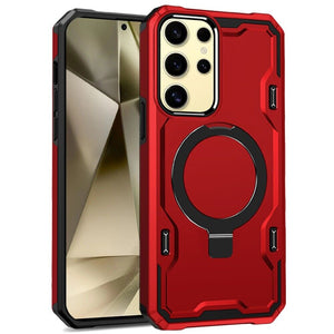 For Samsung Galaxy s24 Ultra Magnetic Ring Stand Simplistic Tough Hybrid Case Cover - Red