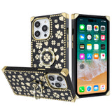 For Apple iPhone 11 (XI6.1) SQUARE Passion Glitter Diamond Ring Stand Case Cover - Heart DesignÂ Black