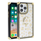 For Apple iPhone 11 (XI6.1) SQUARE Passion Glitter Diamond Ring Stand Case Cover - Heart Design White