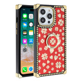 For Apple iPhone 11 (XI6.1) SQUARE Passion Glitter Diamond Ring Stand Case Cover - Heart Design Red