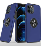 For iPhone 15 Plus CHIEF Oil Painted Magnetic Ring Stand Hybrid Case Cover - dark blue