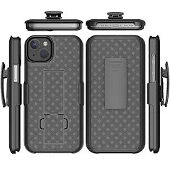 For iPhone 15 Plus Weave Premium 3in1 Combo Holster Kickstand Case Cover - black