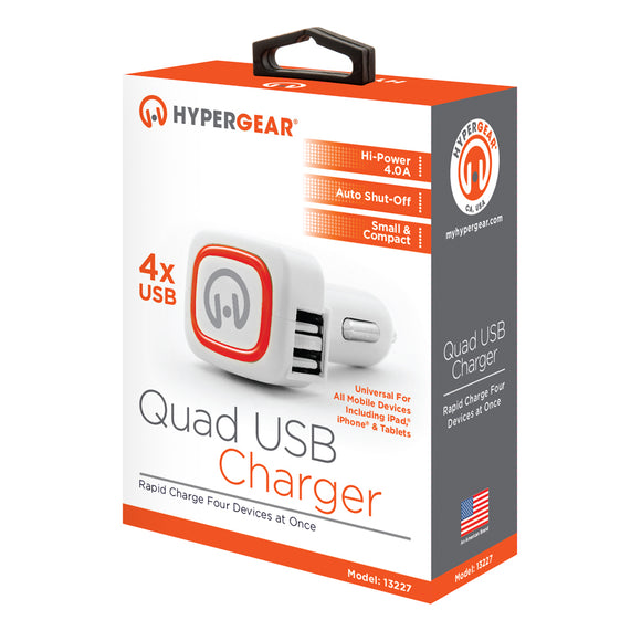 HyperGear Quad USB 4.0A Vehicle Charger - White