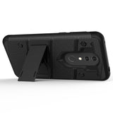 FOR ALCATEL ONYX - BOLT CASE WITH BUILT IN KICKSTAND HOLSTER AND FULL GLASS SCREEN PROTECTOR - BLACK