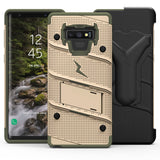 FOR SAMSUNG GALAXY NOTE 9 - BOLT CASE WITH FULL EDGE TO EDGE TEMPERED GLASS SCREEN PROTECTOR, HOLSTER, KICKSTAND, LANYARD - DESERT TAN