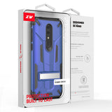 FOR ALCATEL ONYX - HYBRID TRANSFORMER CASE WITH KICKSTAND AND UV COATED PC/TPU LAYERS IN ZV BLISTER PACKAGING - BLUE