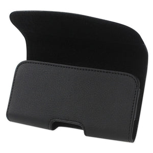 Horizontal Leather Pouch With Magnetic Clasp And Metal Logo In Black