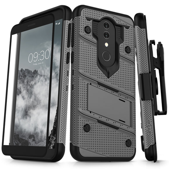 FOR ALCATEL ONYX - BOLT CASE WITH BUILT IN KICKSTAND HOLSTER AND FULL GLASS SCREEN PROTECTOR