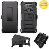 LG V30 Belt Clip Holster Combo Cell Phone Case With Kick Stand Cover Black