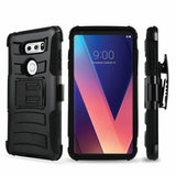 LG V30 Belt Clip Holster Combo Cell Phone Case With Kick Stand Cover Black