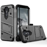 For LG Q7+ - BOLT Case with Built In Kickstand Holster and Tempered Glass Screen Protector LG Q7 Plus