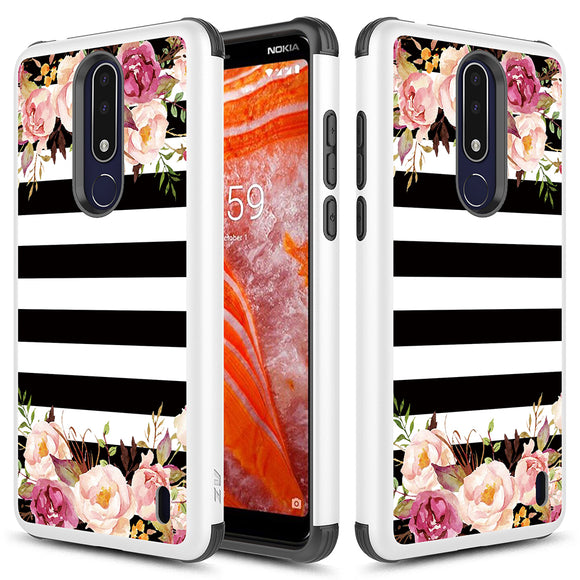 Nokia 3.1 Plus SLEEK HYBRID Design Case (Striped Flowers)