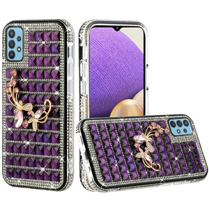 For Samsung A32 5G Trendy Fashion Design Hybrid Case Cover - Butterfly Floral on Purple
