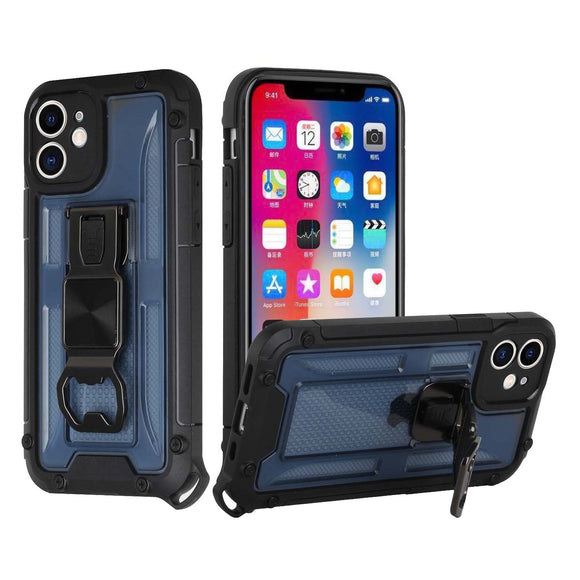iPhone 13 Pro Max Opener Metal Magnetic Kickstand Hybrid Case Cover - Dark Blue