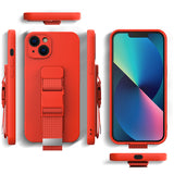 iPhone 13 Pro Max All Purpose Thick TPU with Adjustable Strap for Wrist Waist Case Cover - Red