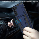Samsung Galaxy S21 FE Alien Design Shockproof Kickstand Magnetic Hybrid Case Cover - Blue