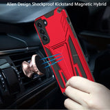 Samsung Galaxy S21 FE Alien Design Shockproof Kickstand Magnetic Hybrid Case Cover - Red