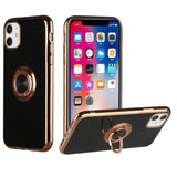 iPhone 13 Pro Max Electroplated TPU with Metal Ring Stand Case Cover - Black