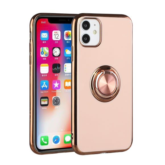 iPhone 13 Pro Max Electroplated TPU with Metal Ring Stand Case Cover - Rose Gold