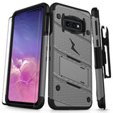 SAMSUNG GALAXY S10E - BOLT CASE WITH BUILT IN KICKSTAND HOLSTER AND FULL GLASS SCREEN PROTECTOR