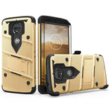 For Motorola moto e5 Supra / moto e5 Plus - BOLT Cover w/ Kickstand, Holster, Full Glue Glass Screen Protector, Lanyard