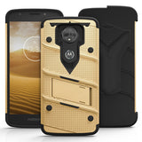 For Motorola moto e5 Supra / moto e5 Plus - BOLT Cover w/ Kickstand, Holster, Full Glue Glass Screen Protector, Lanyard