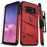 SAMSUNG GALAXY S10E - BOLT CASE WITH BUILT IN KICKSTAND HOLSTER AND FULL GLASS SCREEN PROTECTOR