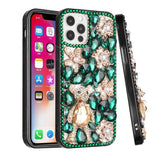 For Apple iPhone 11 (XI6.1) Full Diamond with Ornaments Case Cover - Green Panda Floral