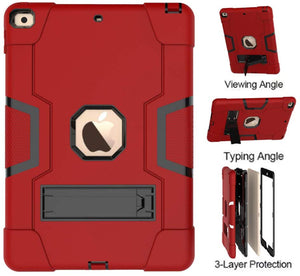 iPad 10.2 2019 Case Heavy Duty Shockproof Anti-Slip Silicone High Impact Resistant Hybrid Three Layer Armor Protective Case Cover with Kickstand for iPad 10.2 inch 7th Generation (2019 Model) - RED