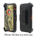 iPhone Xs Max Holster Case, Defender Heavy Duty Shockproof Camo Tree Design High Impact Hybrid Protection Holster Case Cover w/Rotating Belt-Clip&Kickstand for iPhone Xs Max(Tree Orange)