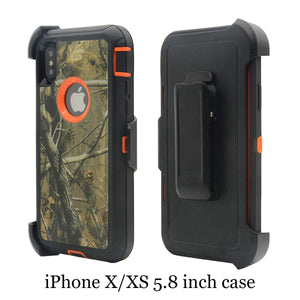 iPhone XS / iPhone X, Heavy Duty Shockproof Dirtproof Defender Case Cover + 1 Belt Clip Holster (Orange tree)